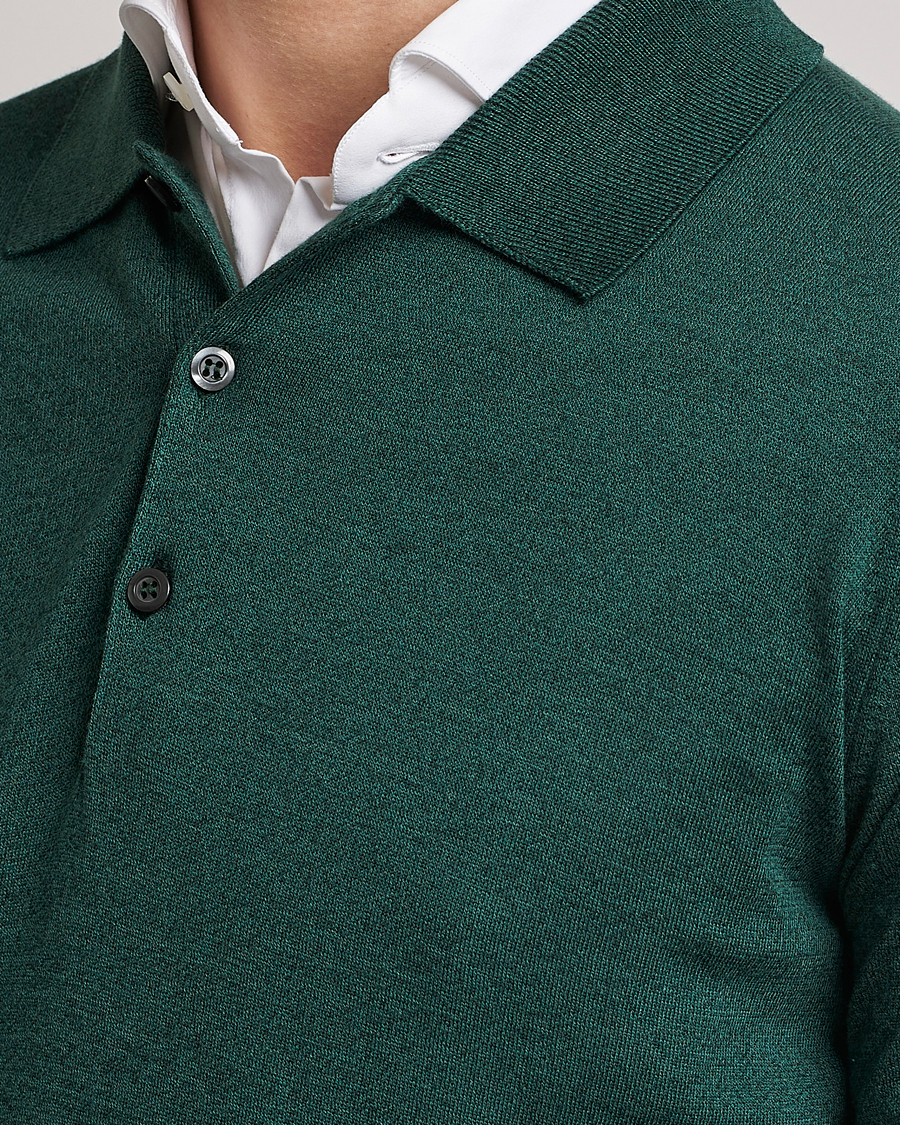 Hombres | Jerséis y prendas de punto | John Smedley | Belper Wool/Cotton Polo Pullover Bottle Green