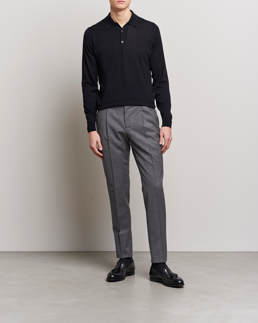 Hombres | Jerséis y prendas de punto | John Smedley | Belper Wool/Cotton Polo Pullover Navy