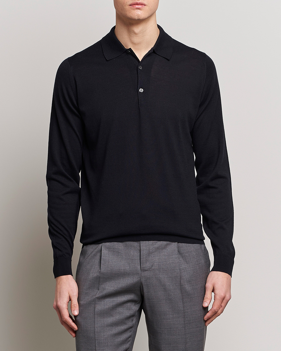 Hombres | Jerséis y prendas de punto | John Smedley | Belper Wool/Cotton Polo Pullover Navy