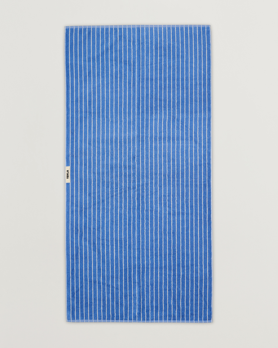 Hombres | Toallas | Tekla | Organic Terry Bath Towel Clear Blue Stripes