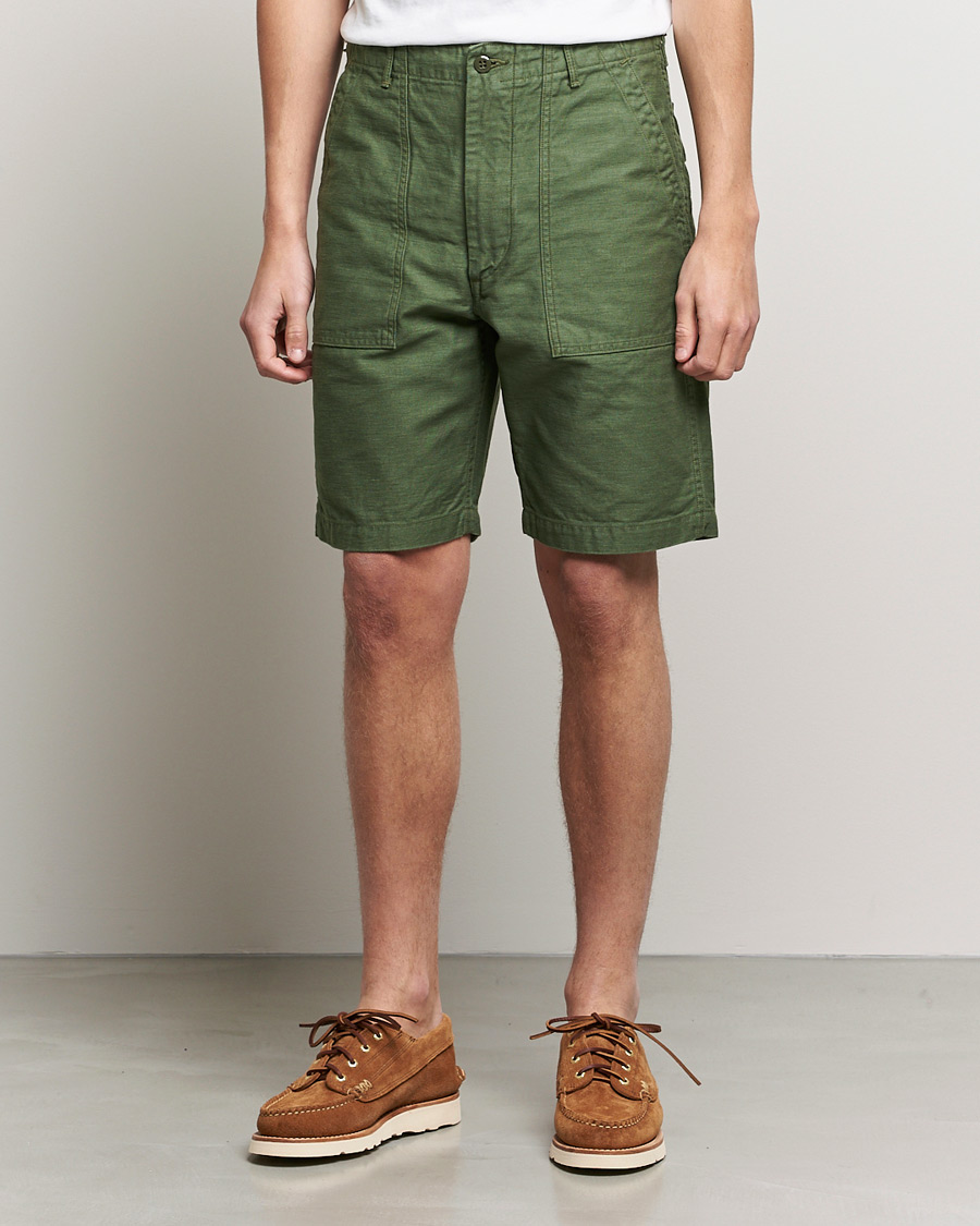 Hombres | Pantalones cortos chinos | orSlow | Slim Fit Original Sateen Fatigue Shorts Green