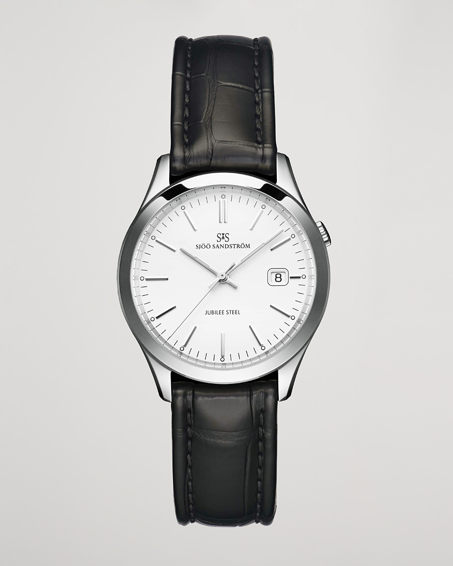 Hombres | Sjöö Sandström Jubilee Steel Quartz 40mm White/Black Calf | Sjöö Sandström | Jubilee Steel Quartz 40mm White/Black Calf