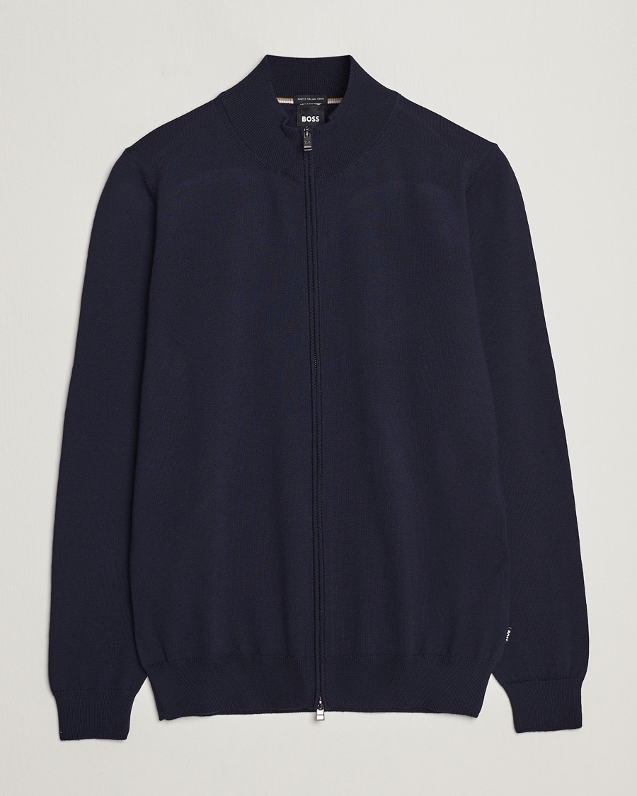 Hombres | Jerséis y prendas de punto | BOSS BLACK | Balonso Full-Zip Sweater Dark Blue