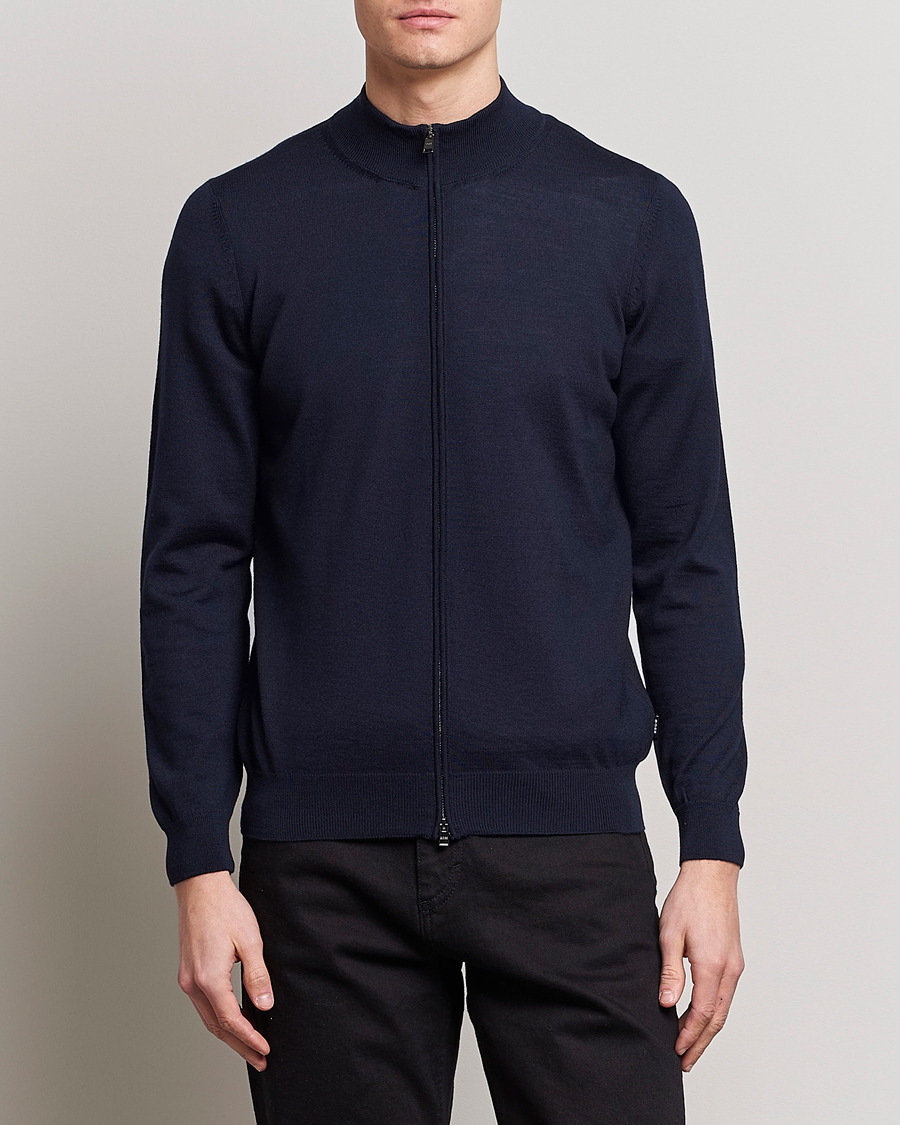 Hombres | Jerséis y prendas de punto | BOSS BLACK | Balonso Full-Zip Sweater Dark Blue
