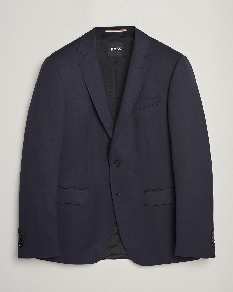 Hombres | Blazers | BOSS BLACK | Huge Slim Fit Wool Blazer Dark Blue