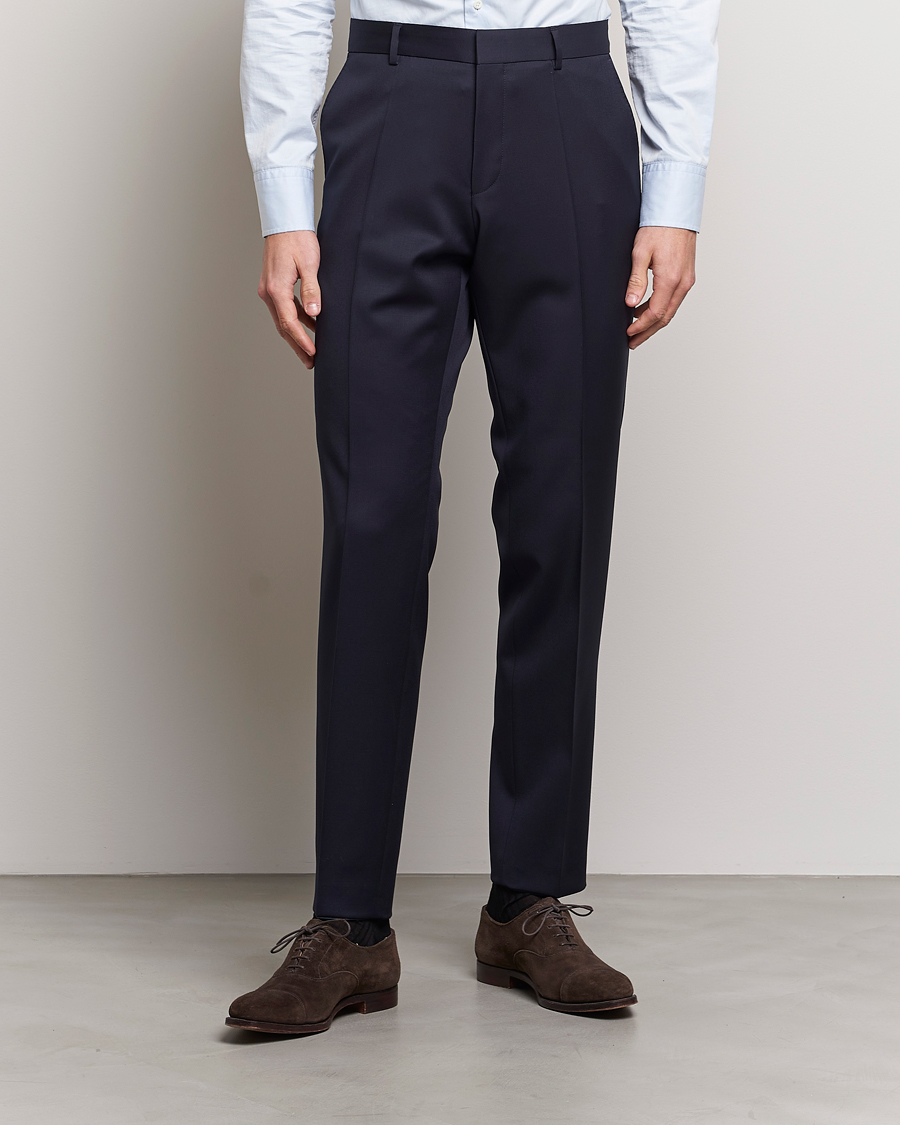 Hombres | Pantalones | BOSS BLACK | Genius Slim Fit Wool Trousers Dark Blue