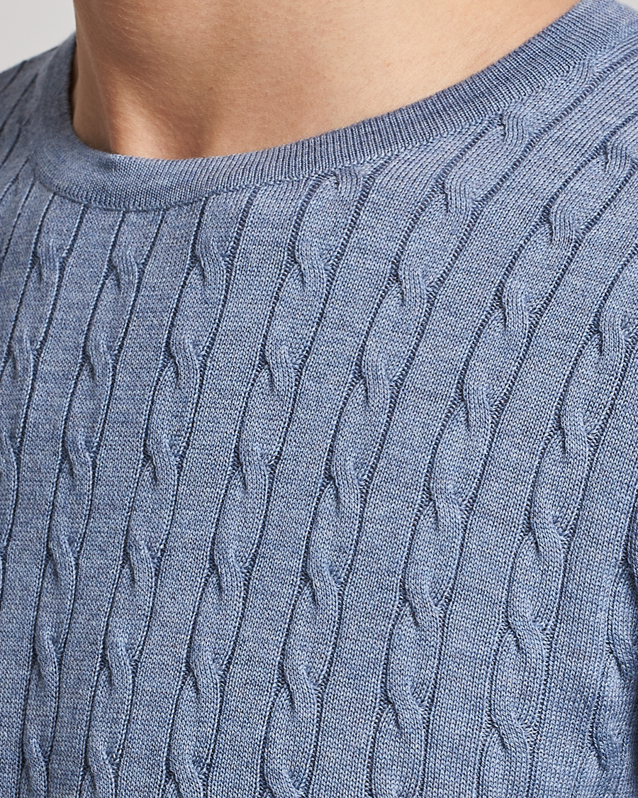 Hombres | Jerséis y prendas de punto | Stenströms | Merino Cable Crew Neck Light Blue