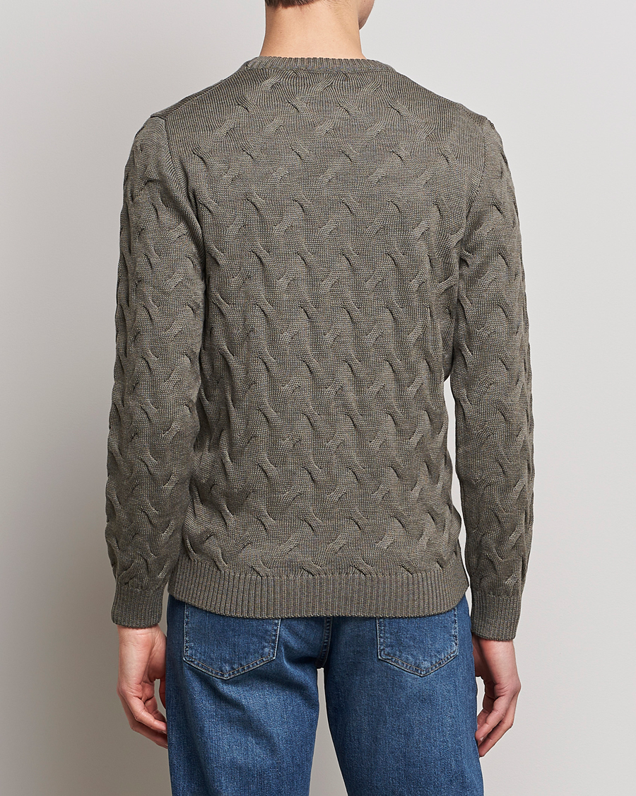 Hombres | Jerséis y prendas de punto | Stenströms | Heavy Cable Merino Crew Neck Olive