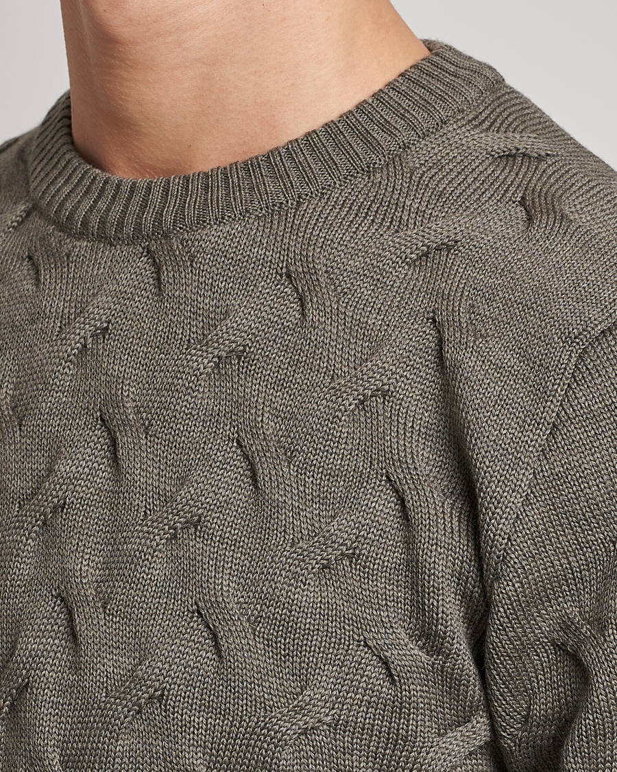 Hombres | Jerséis y prendas de punto | Stenströms | Heavy Cable Merino Crew Neck Olive