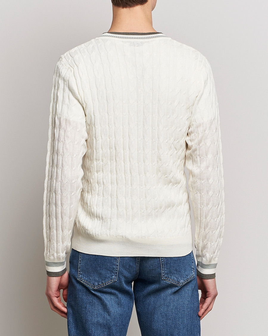 Hombres | Jerséis y prendas de punto | Stenströms | Contrast Merino Cable V-Neck White