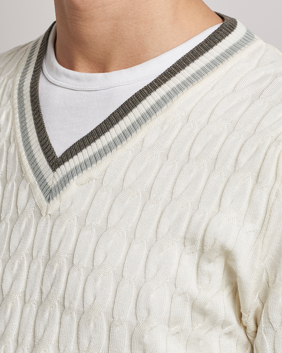 Hombres | Jerséis y prendas de punto | Stenströms | Contrast Merino Cable V-Neck White