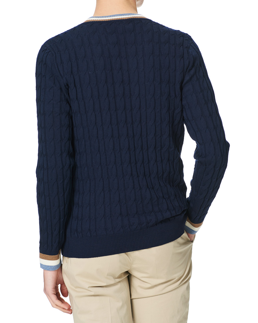 Hombres | Jerséis y prendas de punto | Stenströms | Contast Merino Cable V-Neck Navy