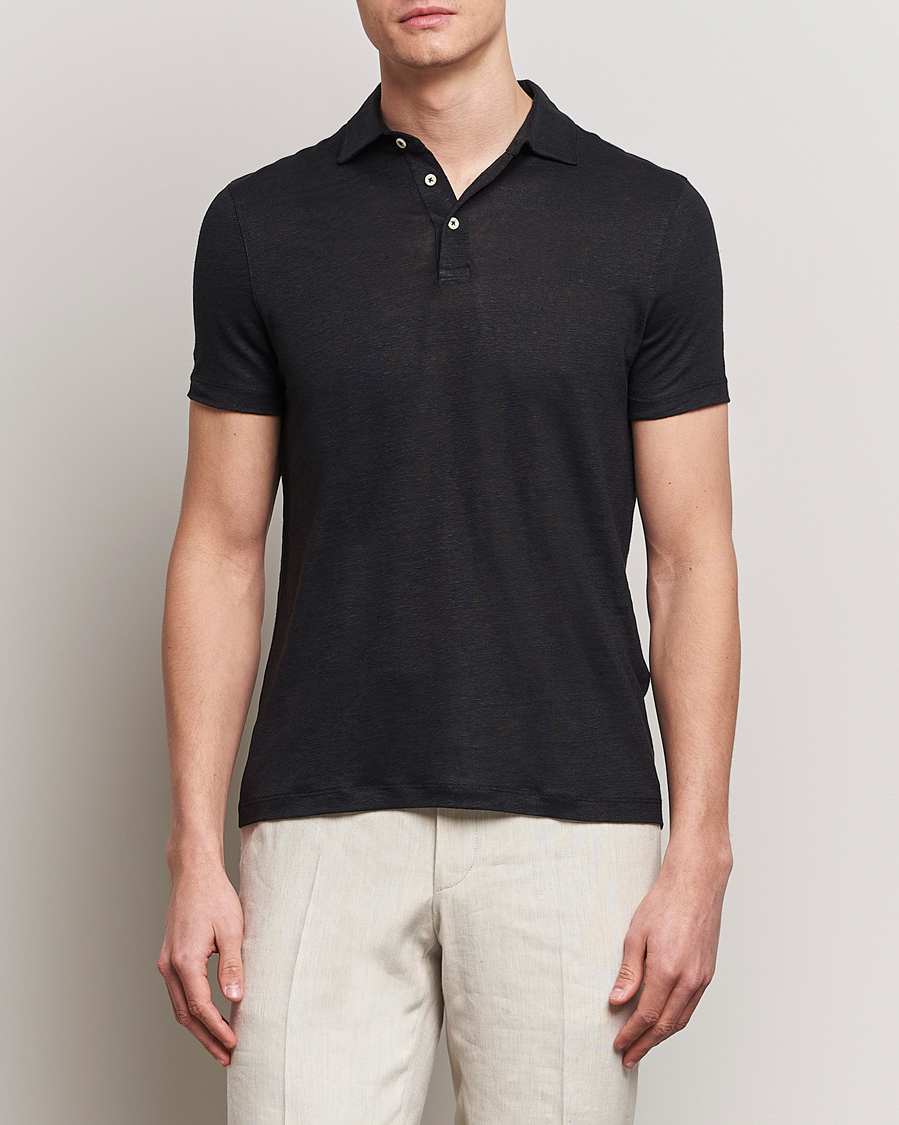 Hombres |  | Stenströms | Linen Polo Shirt Black