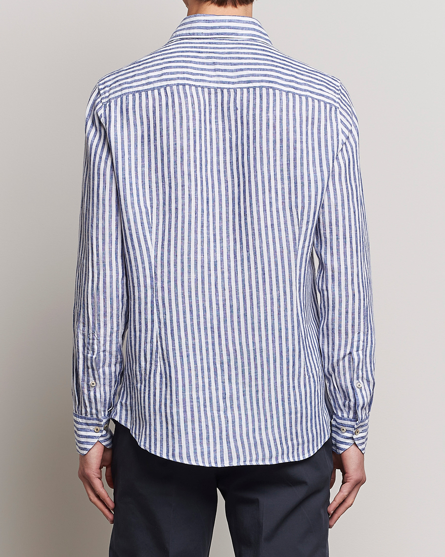 Hombres | Camisas | Stenströms | Slimline Cut Away Striped Linen Shirt Blue