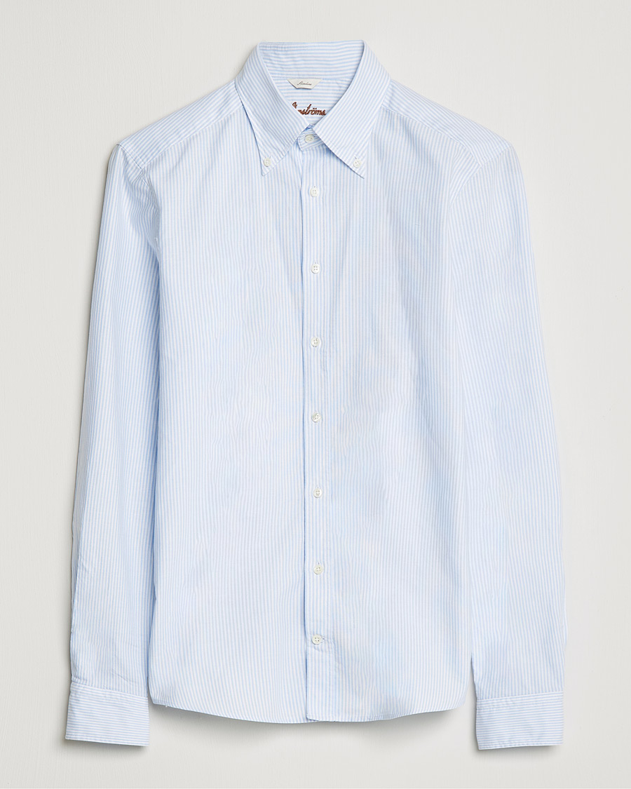 Hombres | Camisas | Stenströms | Slimline Washed Striped Oxford Shirt Light Blue