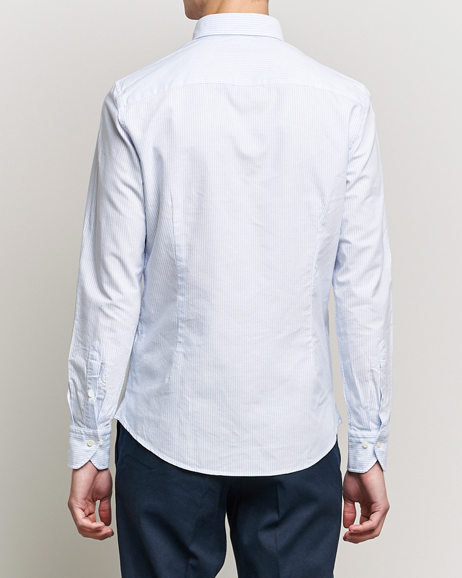 Hombres | Camisas | Stenströms | Slimline Washed Striped Oxford Shirt Light Blue
