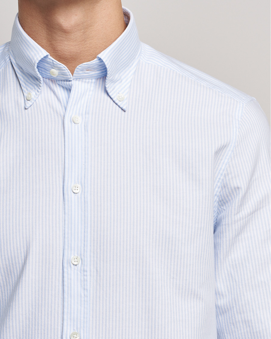 Hombres | Camisas | Stenströms | Slimline Washed Striped Oxford Shirt Light Blue