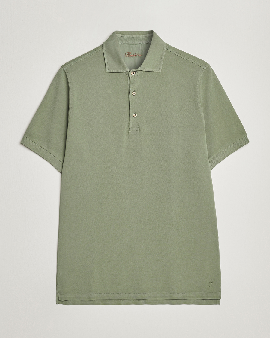 Hombres | Polos | Stenströms | Pigment Dyed Cotton Polo Shirt Green