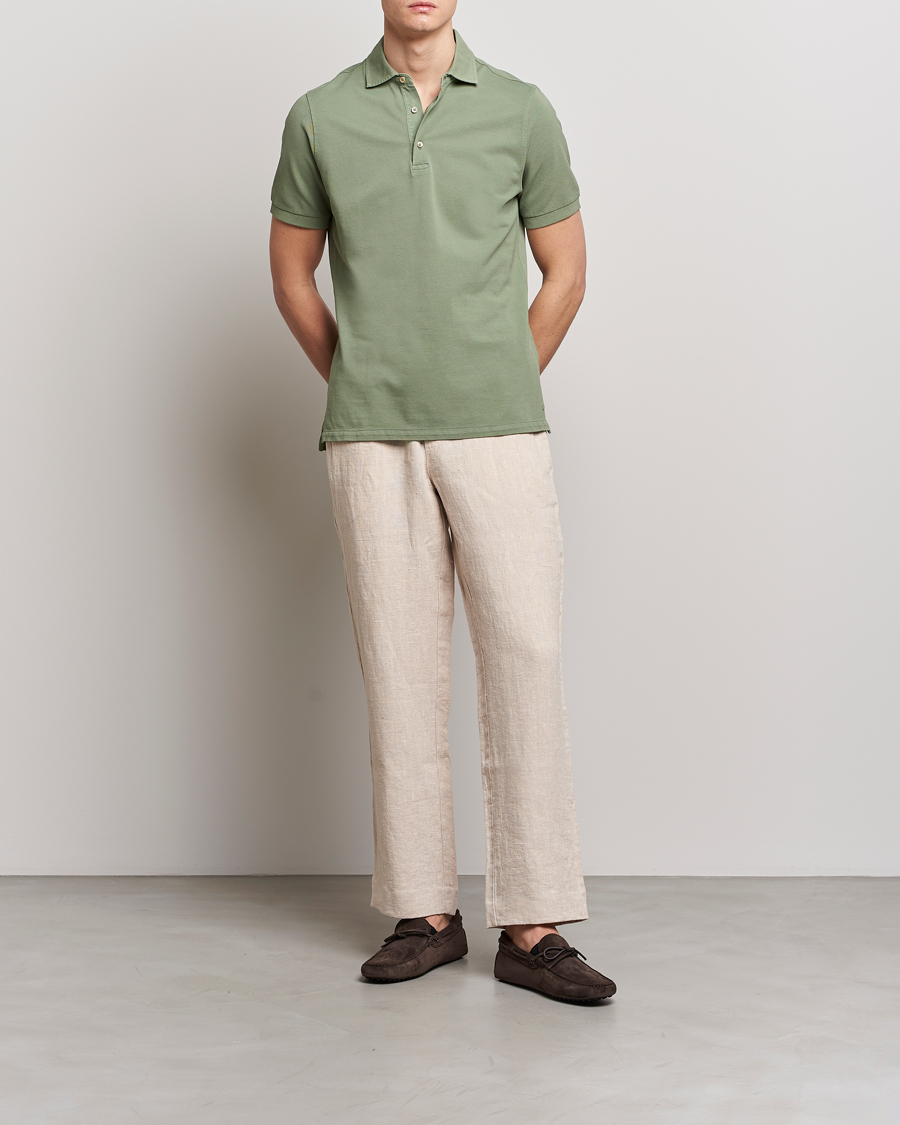 Hombres | Polos | Stenströms | Pigment Dyed Cotton Polo Shirt Green