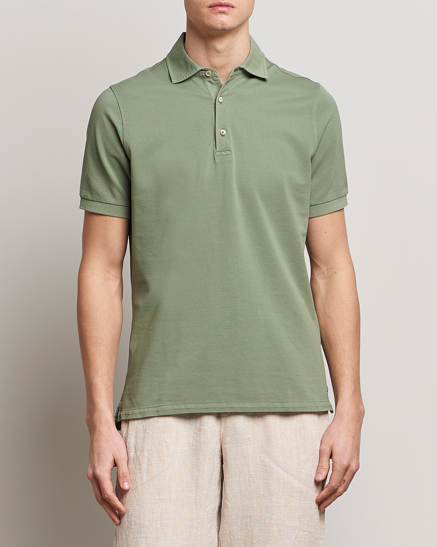 Hombres | Polos | Stenströms | Pigment Dyed Cotton Polo Shirt Green