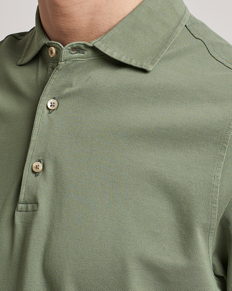 Hombres | Polos | Stenströms | Pigment Dyed Cotton Polo Shirt Green