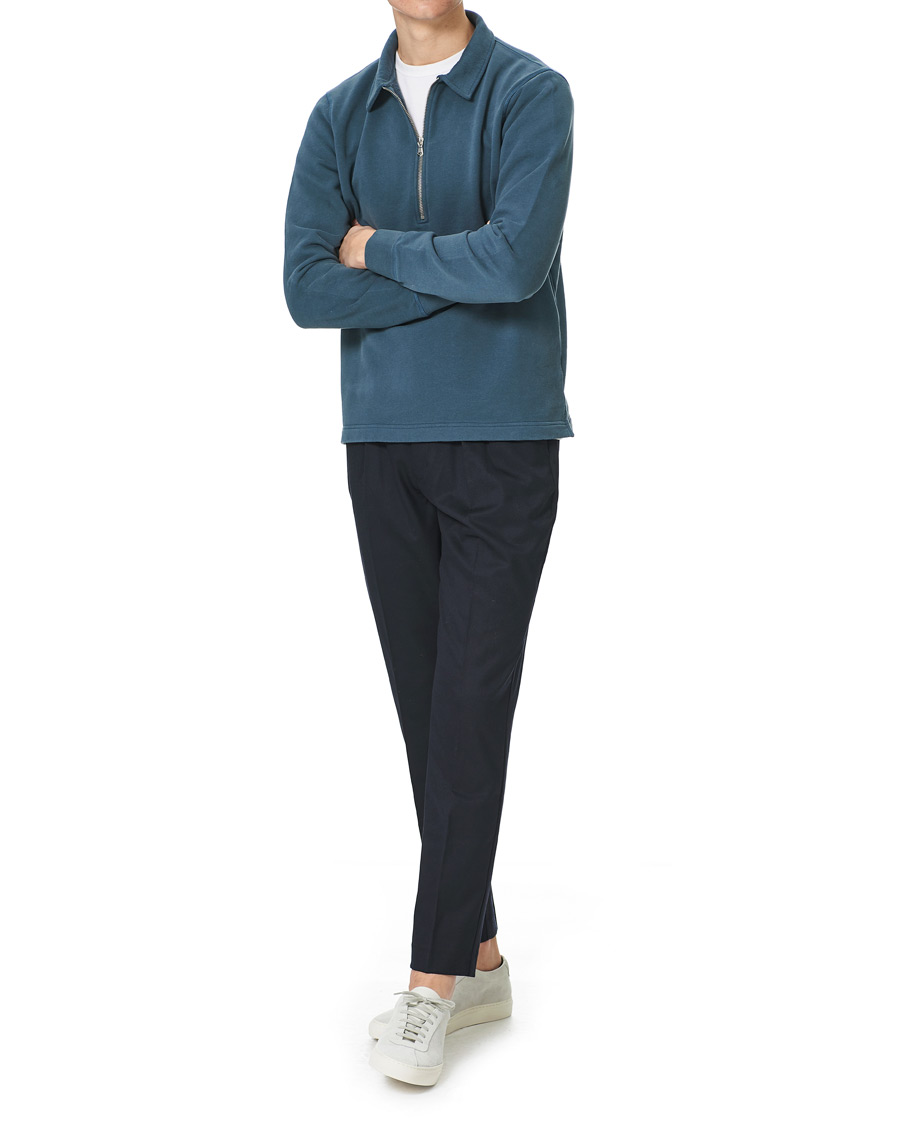 Hombres | Jerséis y prendas de punto | Sunspel | Zip Polo Sweatshirt Dark Petrol