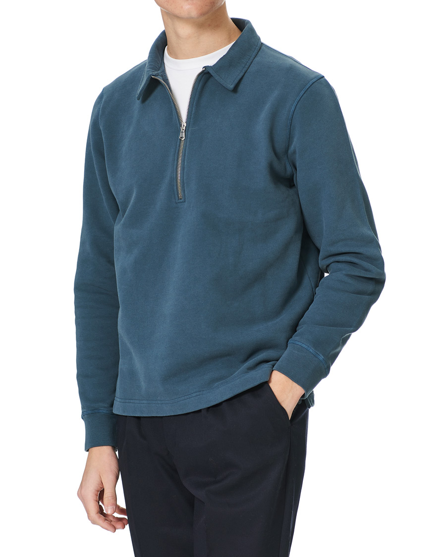 Hombres | Jerséis y prendas de punto | Sunspel | Zip Polo Sweatshirt Dark Petrol