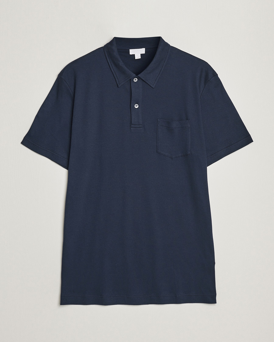 Hombres | Polos | Sunspel | Sea Island Jersey Riviera Polo Navy