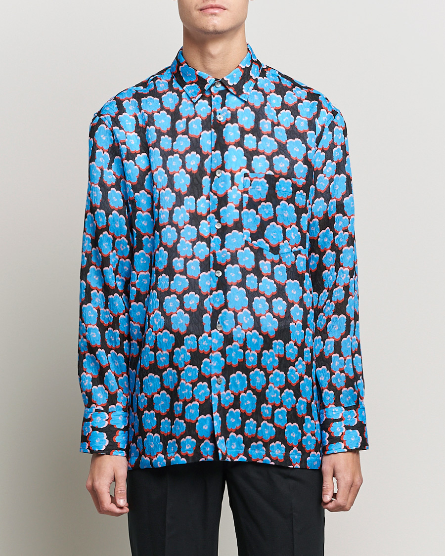 Hombres | Camisas | Lanvin | Printed Flower Shirt Black/Blue