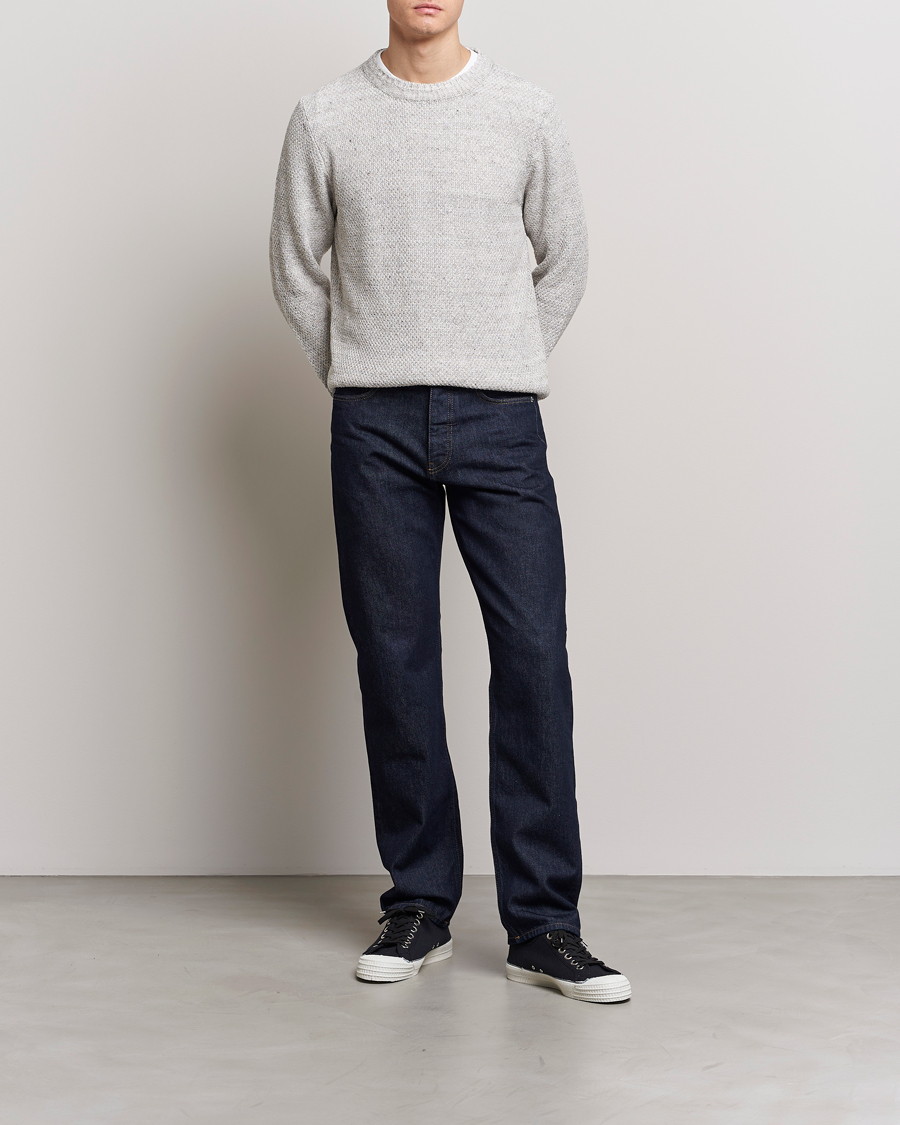 Hombres | Jerséis y prendas de punto | Inis Meáin | Moss Stiched Linen Crew Neck Cream