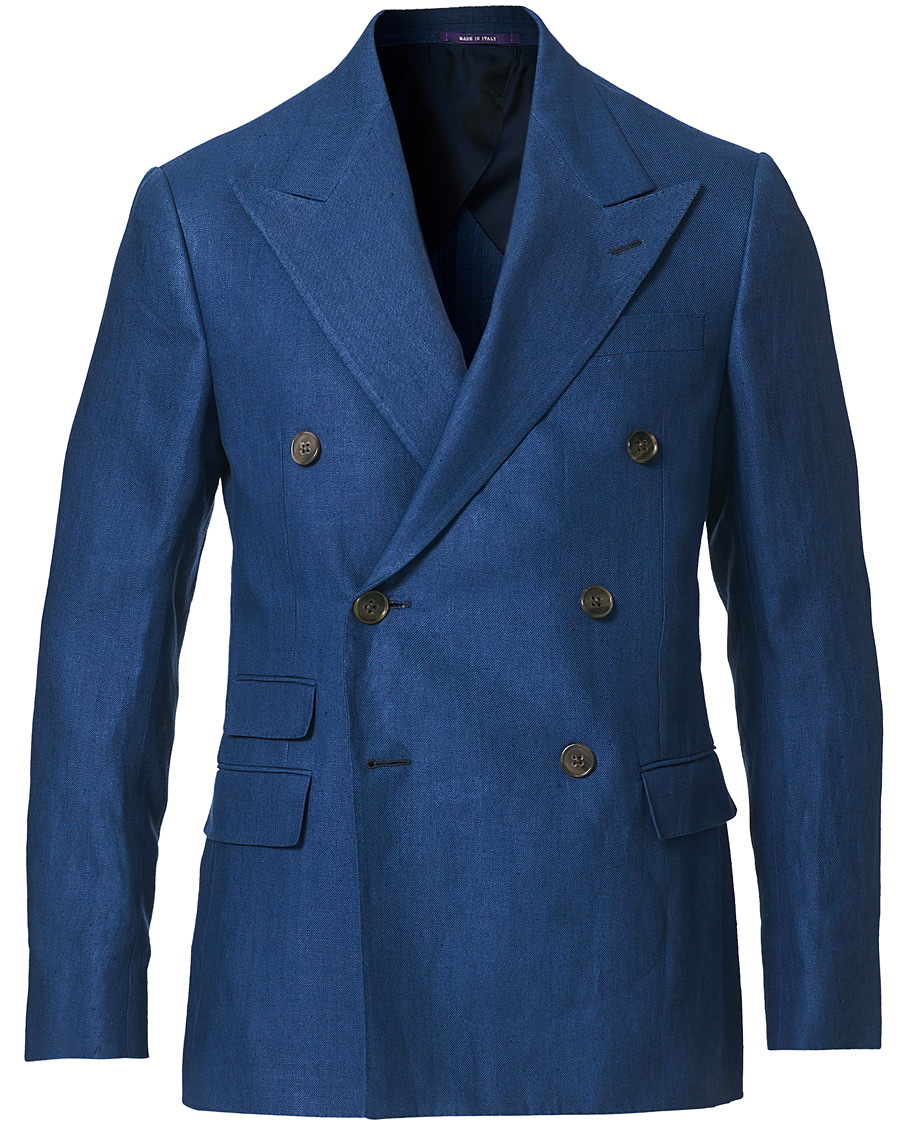 Hombres | Blazers | Ralph Lauren Purple Label | Double Breasted Linen Blazer Medium Blue