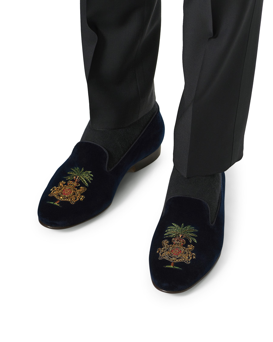 Hombres | Ralph Lauren Purple Label Alonso Palm Crest Slippers Navy | Ralph Lauren Purple Label | Alonso Palm Crest Slippers Navy