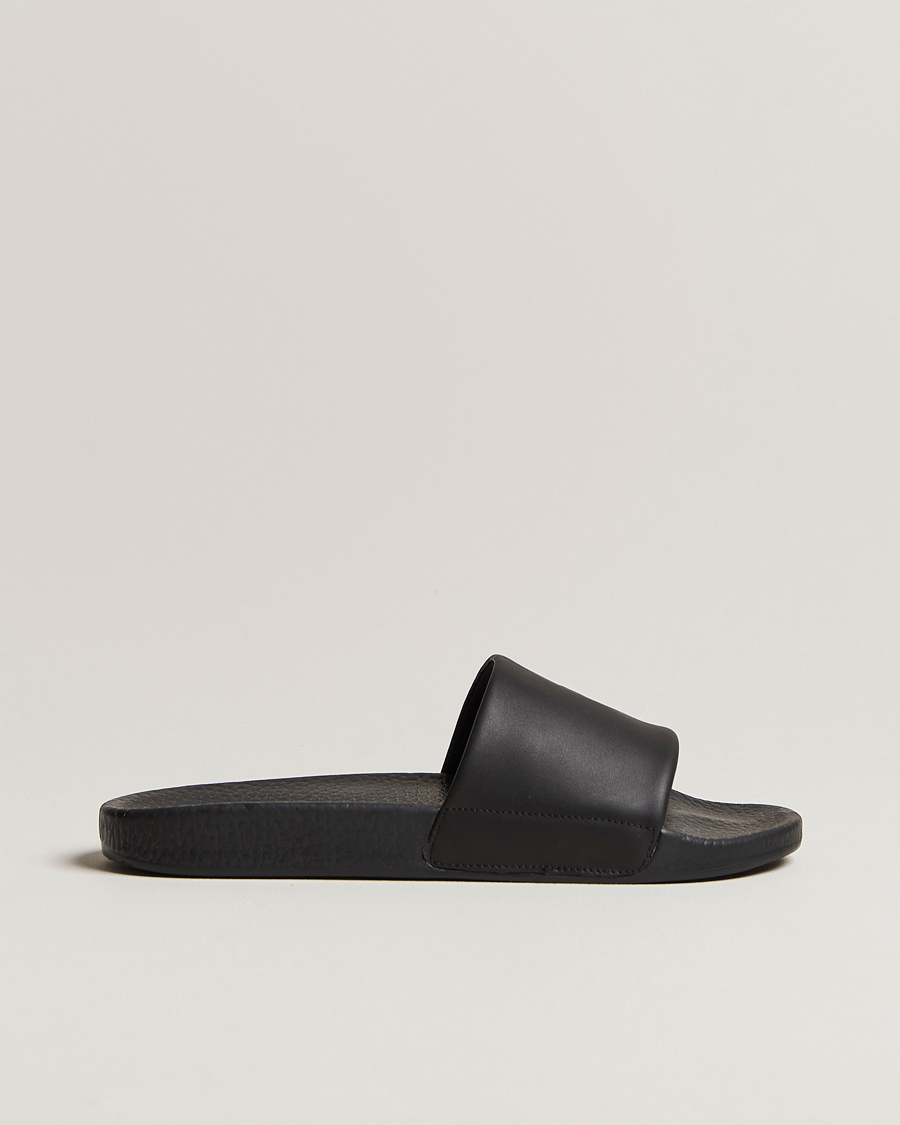 Hombres | Polo Ralph Lauren Leather Logo Slides Black | Polo Ralph Lauren | Leather Logo Slides Black