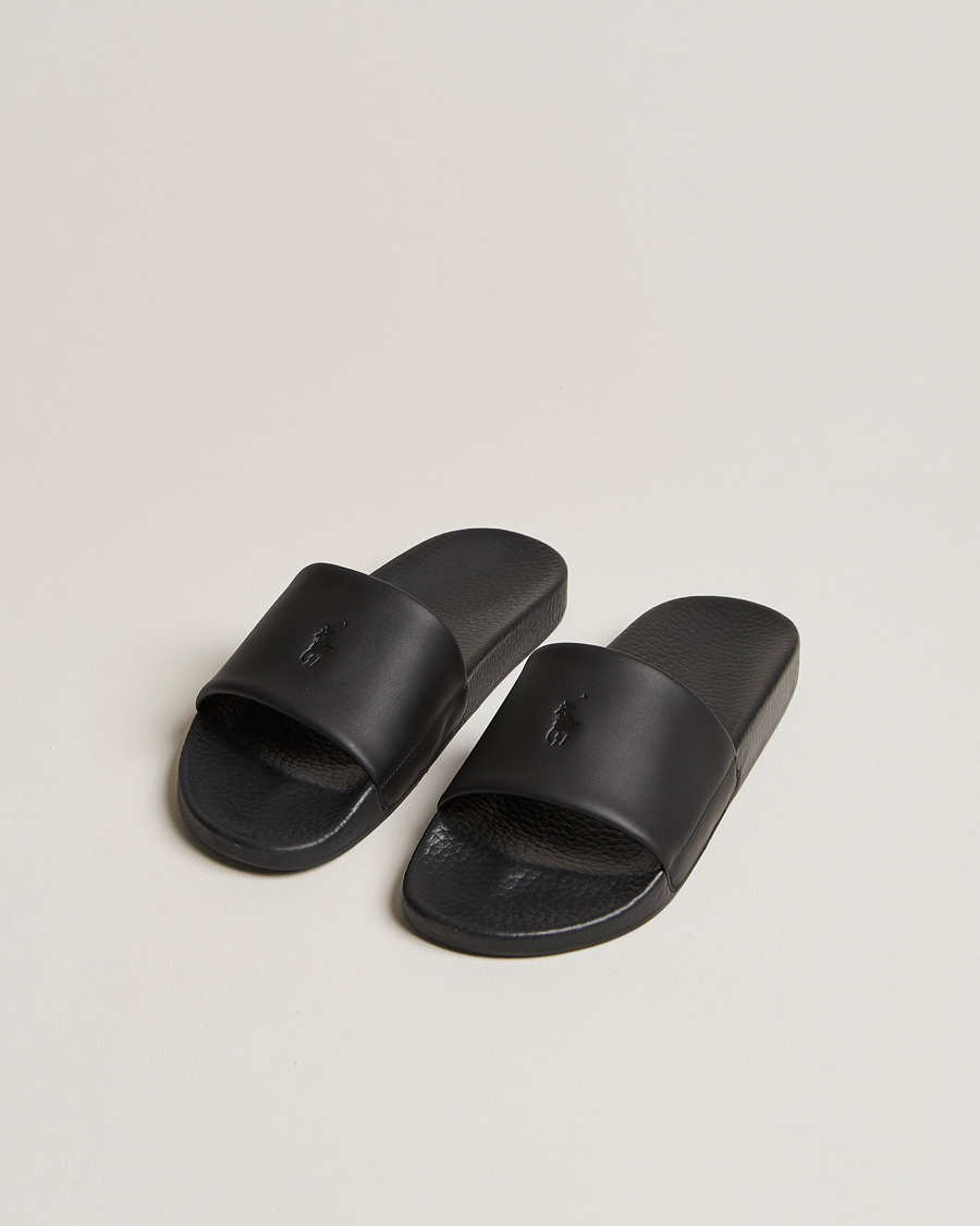 Hombres | Polo Ralph Lauren Leather Logo Slides Black | Polo Ralph Lauren | Leather Logo Slides Black