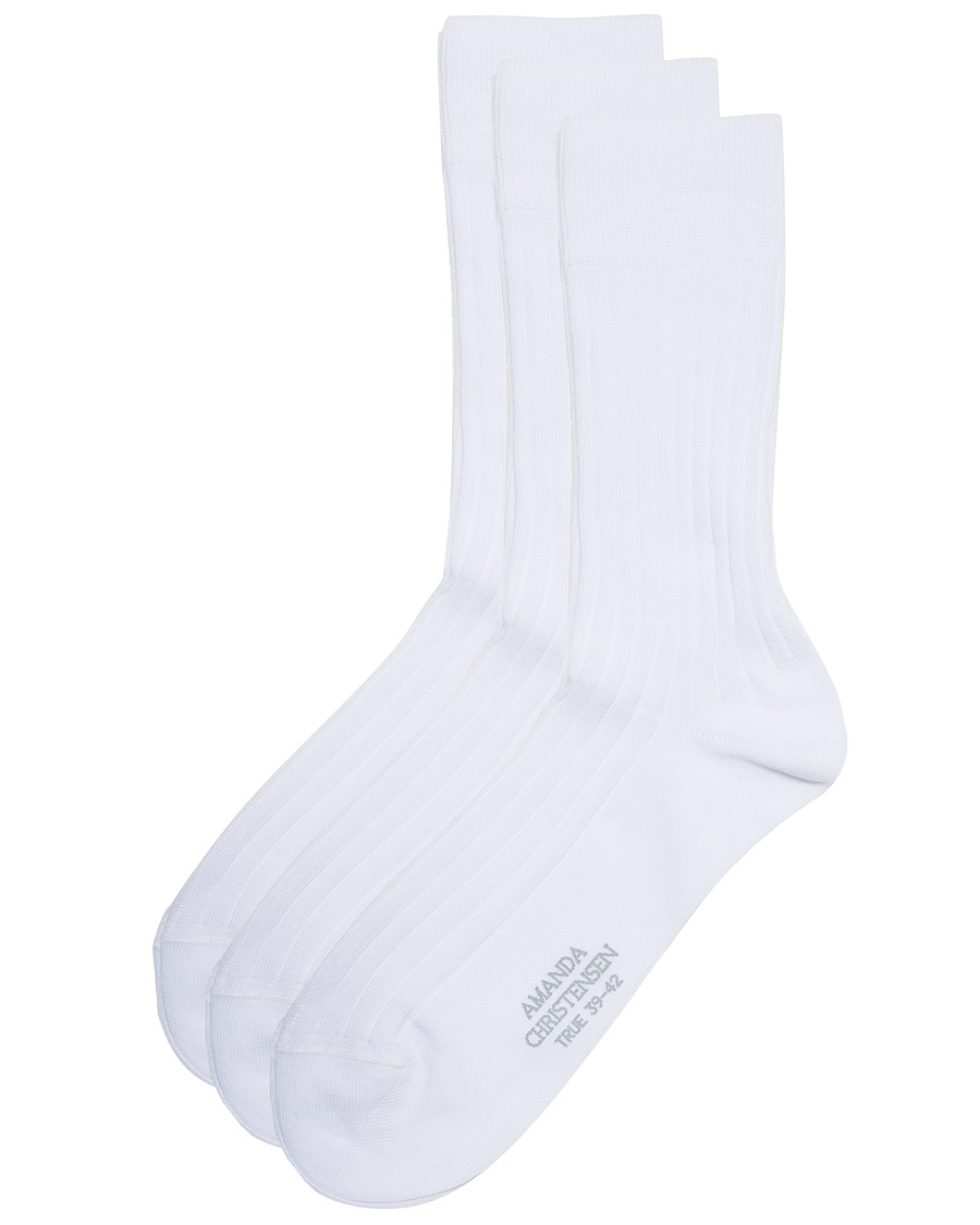 Hombres | Ropa interior y calcetines | Amanda Christensen | 3-Pack True Cotton Ribbed Socks White