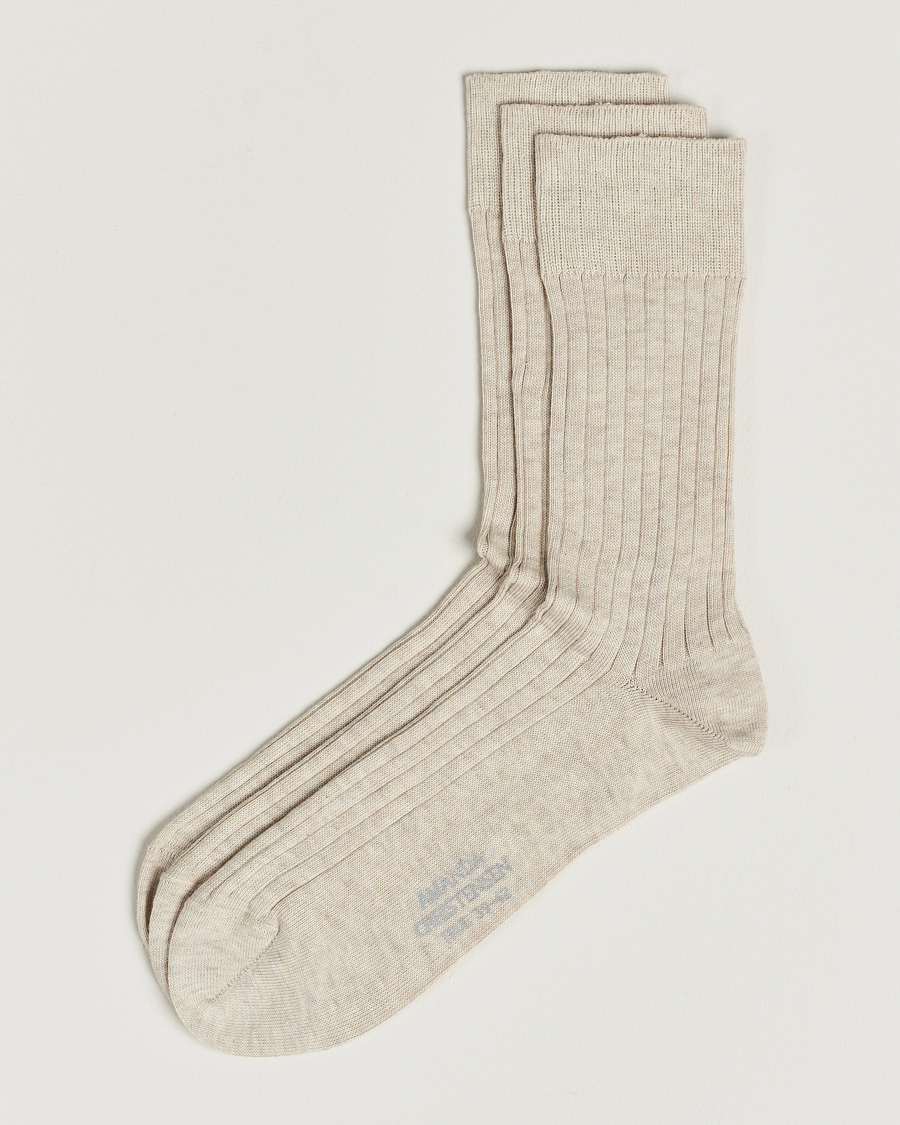 Hombres | Ropa interior y calcetines | Amanda Christensen | 3-Pack True Cotton Ribbed Socks Sand Melange
