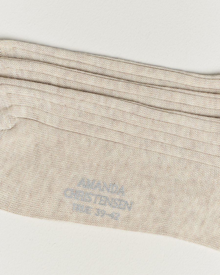 Hombres | Amanda Christensen | Amanda Christensen | 3-Pack True Cotton Ribbed Socks Sand Melange