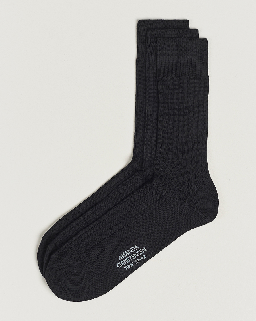 Hombres | Ropa interior y calcetines | Amanda Christensen | 3-Pack True Cotton Ribbed Socks Black