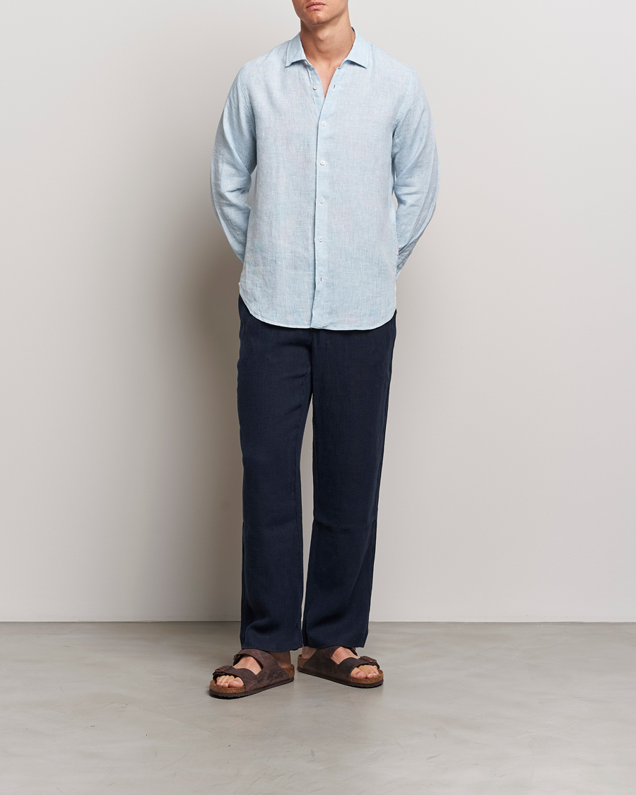 Hombres | Camisas | Orlebar Brown | Giles Linen CLS Shirt Pale Blue/White