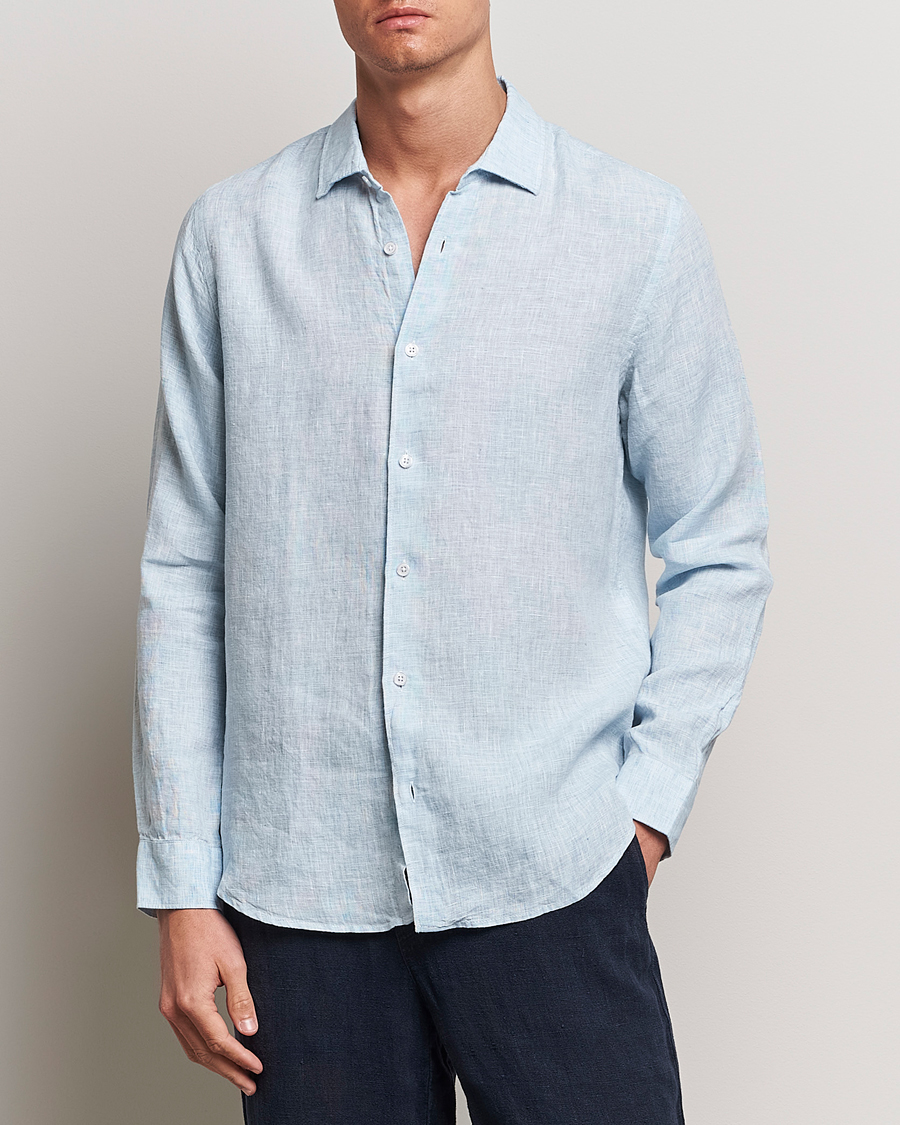 Hombres | Camisas de lino | Orlebar Brown | Giles Linen CLS Shirt Pale Blue/White