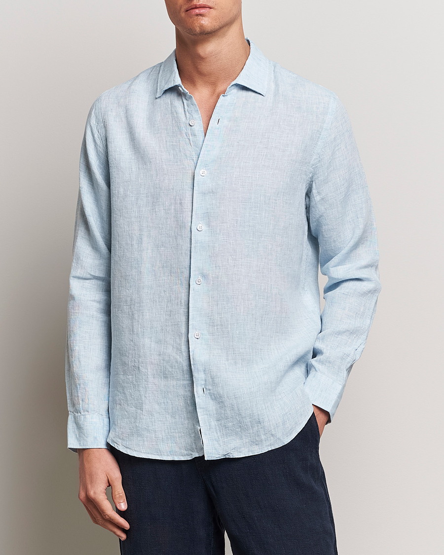 Hombres | Camisas | Orlebar Brown | Giles Linen CLS Shirt Pale Blue/White