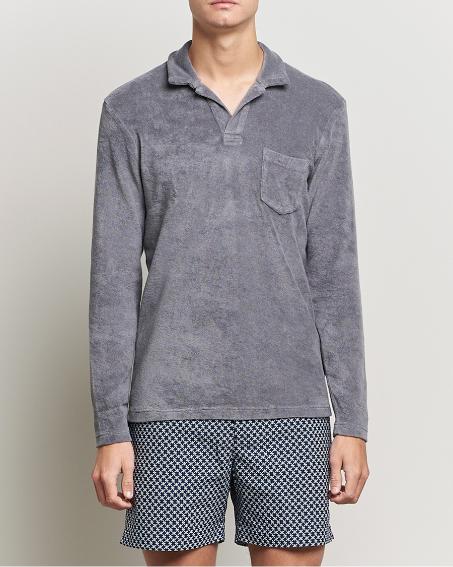 Hombres | Jerséis y prendas de punto | Orlebar Brown | Terry Long Sleeve Polo Granite
