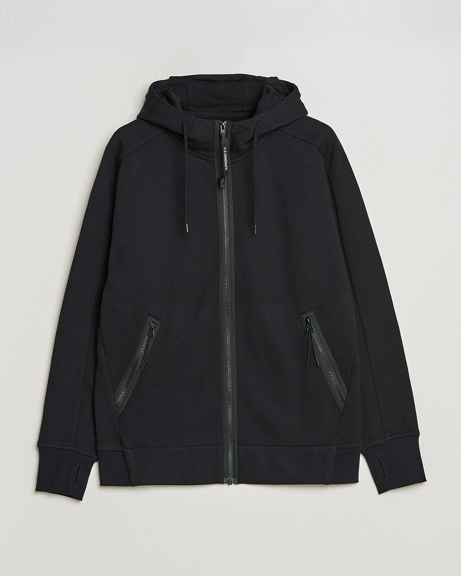 Hombres | Jerséis y prendas de punto | C.P. Company | Diagonal Raised Fleece Full Zip Goggle Hoodie Black