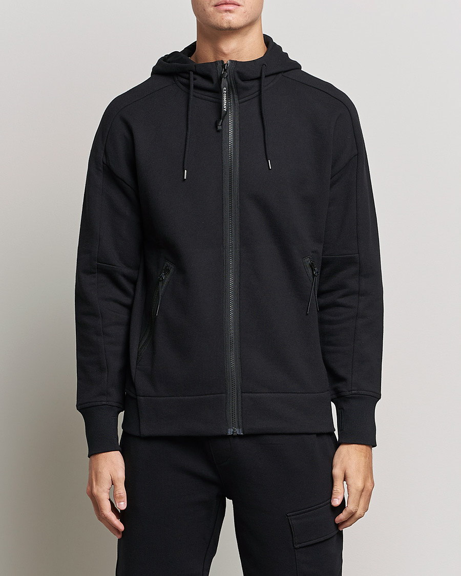 Hombres | Jerséis y prendas de punto | C.P. Company | Diagonal Raised Fleece Full Zip Goggle Hoodie Black