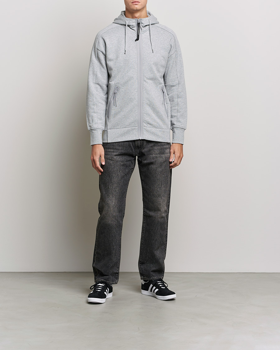 Hombres | Jerséis y prendas de punto | C.P. Company | Diagonal Raised Fleece Full Zip Goggle Hoodie Grey