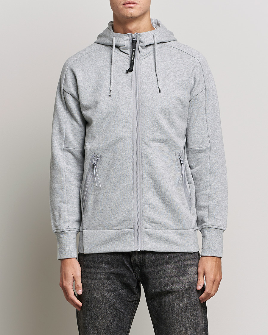 Hombres | Jerséis y prendas de punto | C.P. Company | Diagonal Raised Fleece Full Zip Goggle Hoodie Grey