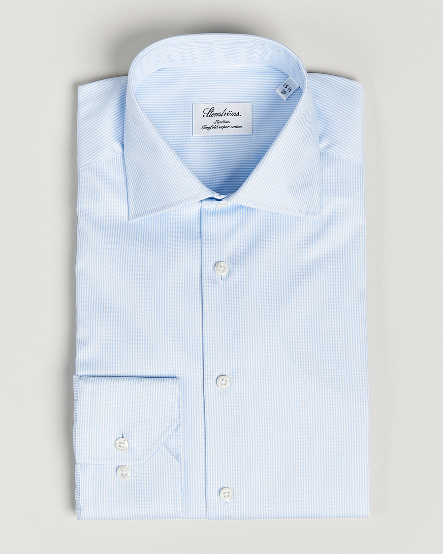 Hombres | Camisas | Stenströms | Slimline Thin Stripe Shirt White/Blue