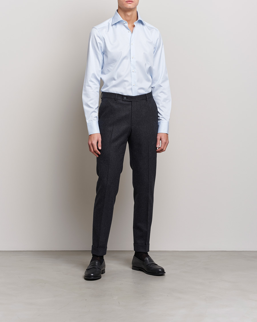 Hombres | Camisas de vestir | Stenströms | Slimline Thin Stripe Shirt White/Blue