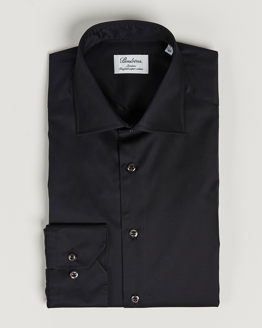 Hombres | Camisas | Stenströms | Slimline Cut Away Shirt Black