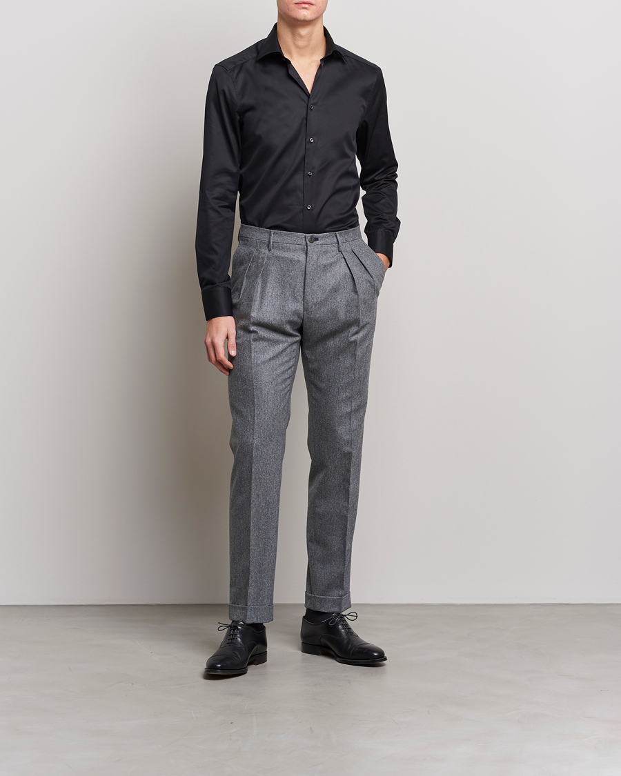 Hombres | Camisas | Stenströms | Slimline Cut Away Shirt Black